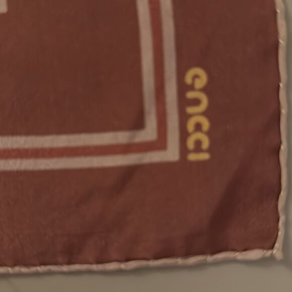 Vintage Authentic Large Gucci Silk Scarf in Burgundy & Brown Interlocking G’s. - Picture 6 of 8